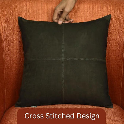 LL LEATHER LOVERS Genuine Suede Leather Pillow Cover, 22x22 Inch Case for Lumbar Throw Couch Pillows, Thick & Soft Cushion Covers for Sofa Bed Home Decor (Suede Deep Forest Green Plain Pack of 2)