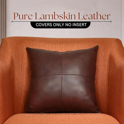 LL LEATHER LOVERS Genuine Lambskin Leather Pillow Cover, 16x16 Inch Case for Lumbar Throw Couch Pillows, Thick & Soft Cushion Covers for Sofa Bed Home Décor (Antique Dark Brown Plain Pack of 1)