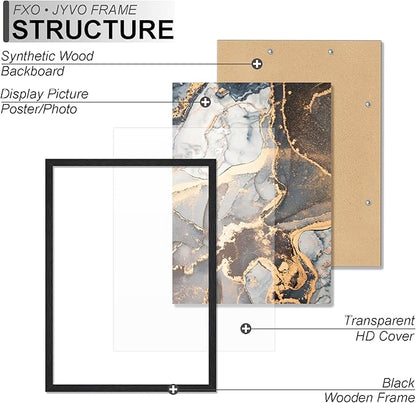 Engineered Wood 15x21 Picture Frame Set of 6, Black Frame for 15 x 21 Inch Picture Poster Photo, Light Weight 15 by 21 Frame with Wood-grain for Wall - 6 Pack/Black/15 x21