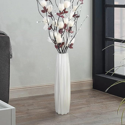 White Ceramic Floor Vase 17.7" – Origami Farmhouse Porcelain Vase for Living Room & Office Décor