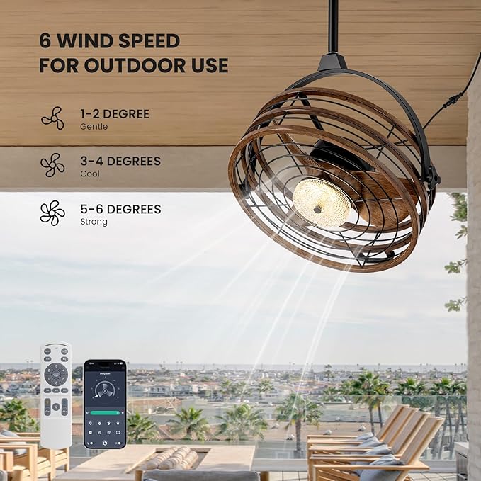 CROSSIO Outdoor Ceiling Fan with Lights, 23‘’ Waterproof Gazebo Fan with Remote Control Smart App, Plug in Caged Ceiling Fan for Patios, Pergola Porch