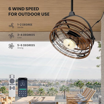 CROSSIO Outdoor Ceiling Fan with Lights, 23‘’ Waterproof Gazebo Fan with Remote Control Smart App, Plug in Caged Ceiling Fan for Patios, Pergola Porch
