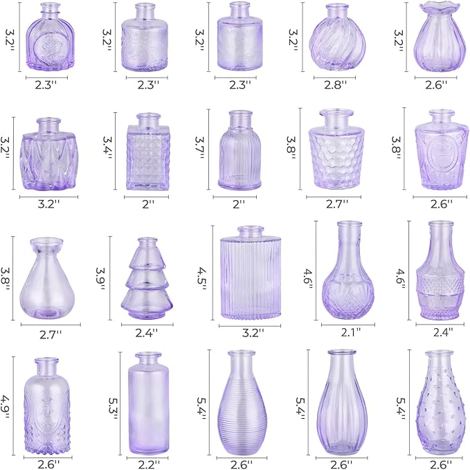 BEAHOT 32 Pack Purple Bud Vase in Bulk,Mini Vintage Glass Flower Vases for Centerpieces,Wedding Decor,Party & Home Decaration,Mother's Day (Purple)