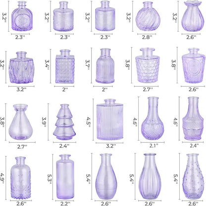 BEAHOT 32 Pack Purple Bud Vase in Bulk,Mini Vintage Glass Flower Vases for Centerpieces,Wedding Decor,Party & Home Decaration,Mother's Day (Purple)