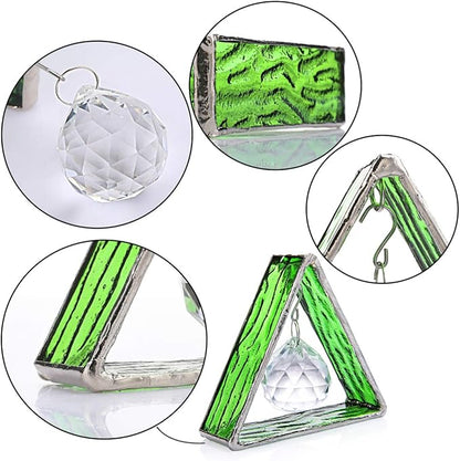 H&D HYALINE & DORA Handcrafted Pyramid in Stained Glass, Crystal Ball Prism Decor Stained Glass Window Sun Catcher Hangings Ornament, Home Table Wall Car Decor,Green