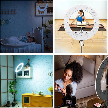 Ring Light Kit:18"/45cm Outer 55W6700k Dimmable LED Light, Tripod Stand, Remote Controller,Box for Camera,Smartphone,YouTube,TikTok,Self-Portrait Shooting,CRI95,White