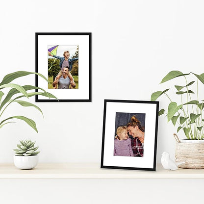 Americanflat 8x10 Picture Frame with Shatter-Resistant Glass - Set of 2 - Use as 5x7 Frame with Mat or Display 8x10 Photo Without Mat - Streamline Collection - Tabletop or Wall Display - Black