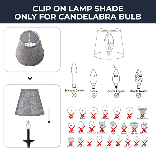 ALUCSET Double Mesh Small Lamp Shade Clip On Bulb Set of 2 for Candelabra Bulbs, Barrel Fabric Lampshade for Table Chandelier Wall Lamp 4x7x6 Inch, 2 PCS Pack (Grey)