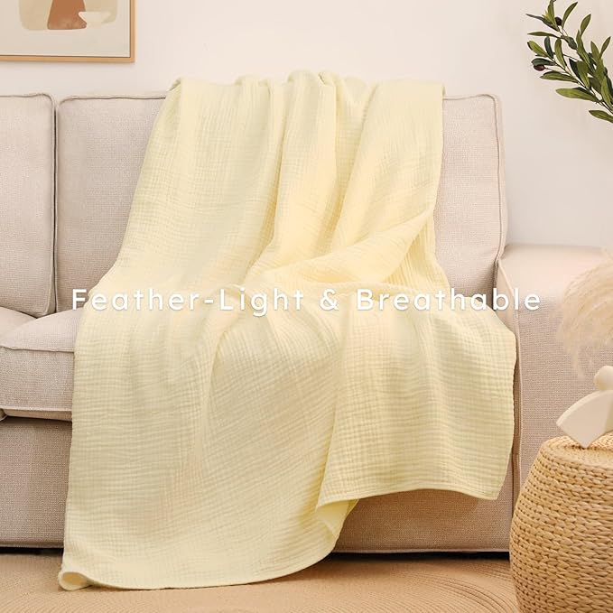100% Cotton Muslin Blanket Twin XL Size 66" x 90" for Bed Couch Summer Gauze Blanket for Adults Lightweight and Breathable Apricot