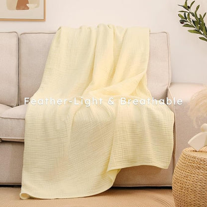 100% Cotton Muslin Blanket Twin XL Size 66" x 90" for Bed Couch Summer Gauze Blanket for Adults Lightweight and Breathable Apricot