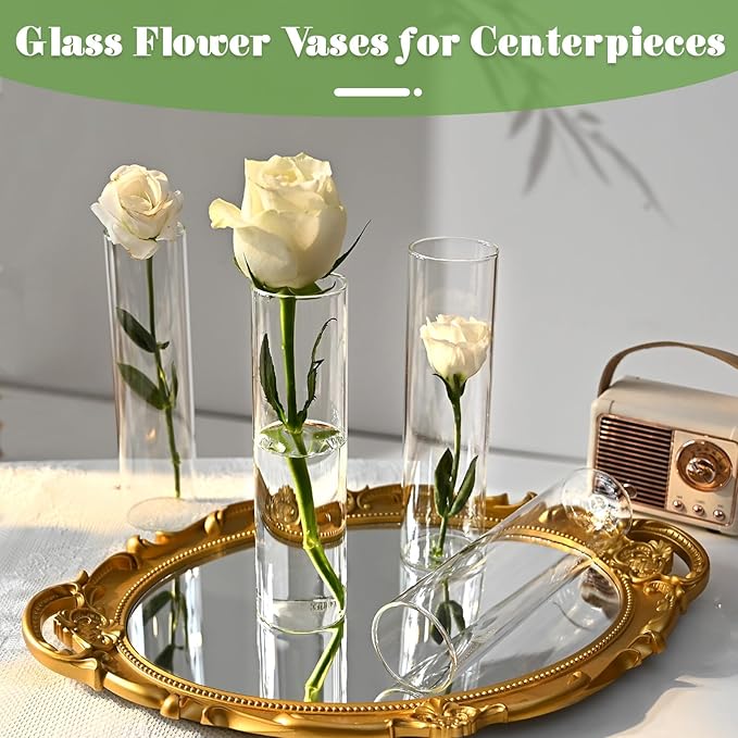 20 Pcs Glass Cylinder Bud Vases for Centerpieces, Birthday Party Wedding Centerpiece Table Decorations, Home Decor, Small Cylinder Living Bud Vases in Bulk for Flowers