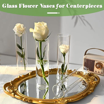 20 Pcs Glass Cylinder Bud Vases for Centerpieces, Birthday Party Wedding Centerpiece Table Decorations, Home Decor, Small Cylinder Living Bud Vases in Bulk for Flowers