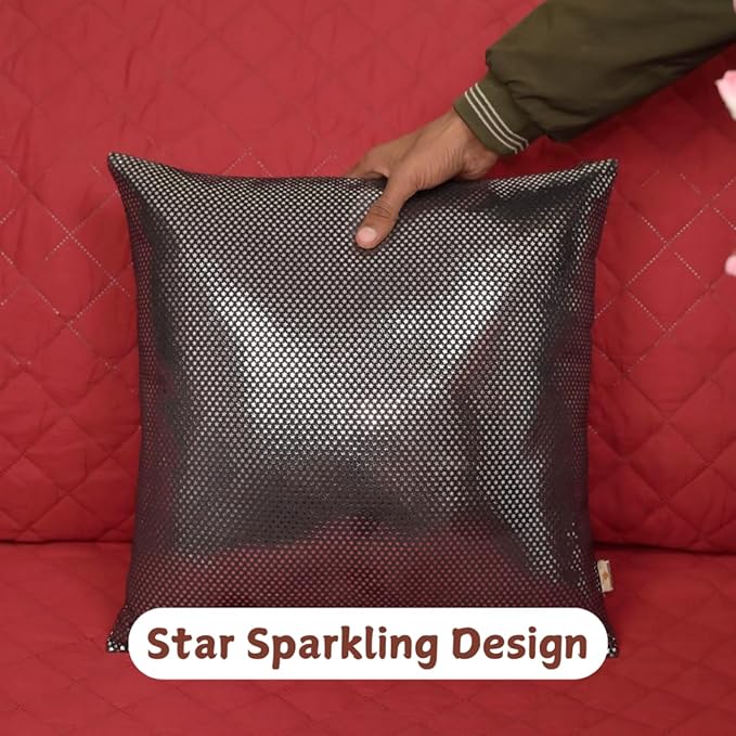 Star Sparkling Suede Leather Pillow Cover, Square Soft Silver Metallic Throw Pillow Covers, Pillow Cases for Home Décor, Sofa, Couch Chair, Car (20x20 Inches, Sparkling Black Pack of 2)