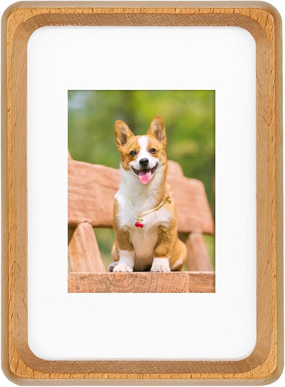 5x3.5 inch Natural Wood Picture Frame, Tabletop Wooden Small Photo Frame with Mat, Display Pictures 2x2.76 with Mat or 3.5x5 Without Mat for Desktop Display, Mini Photo Picture Frame (Beech)