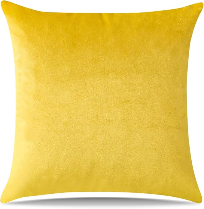 Artscope Luxury Velvet Pillow Covers Decorative Square Pillowcases Soft Solid Cushion Cases for Couch Sofa Bedroom Car Decor 22x22 Inch Golden Yellow