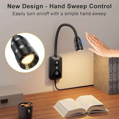 Wall Mounted LED Reading Light for Bed Headboard - 5 Color & Brightness Levels Dimmable Book Light with Touch/Wave Control, USB Output - Night Reading Lamp for Books in Bed
