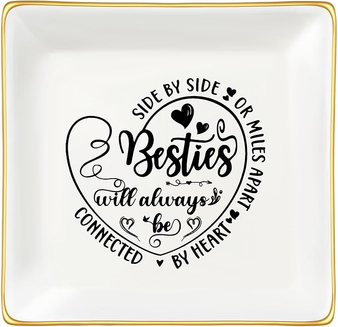 JoycuFF Gift for Best Friends Bestie Distance Ceramic Ring Dish Decorative Tray Unique Gift For Soul Sister, Bestie, BFF, Birthday Gift Idea For Best Friend Friendship Christmas Gifts