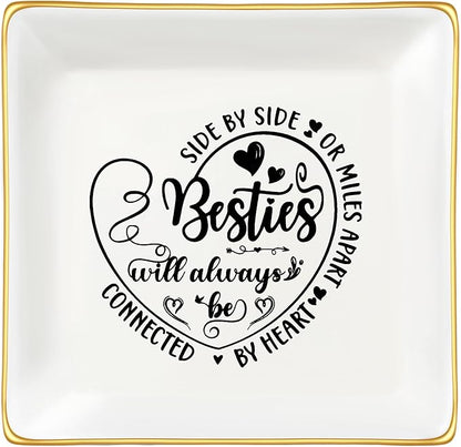 JoycuFF Gift for Best Friends Bestie Distance Ceramic Ring Dish Decorative Tray Unique Gift For Soul Sister, Bestie, BFF, Birthday Gift Idea For Best Friend Friendship Christmas Gifts