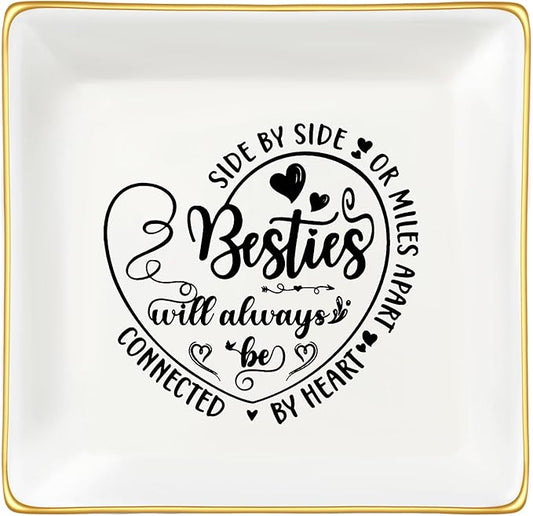 JoycuFF Gift for Best Friends Bestie Distance Ceramic Ring Dish Decorative Tray Unique Gift For Soul Sister, Bestie, BFF, Birthday Gift Idea For Best Friend Friendship Christmas Gifts