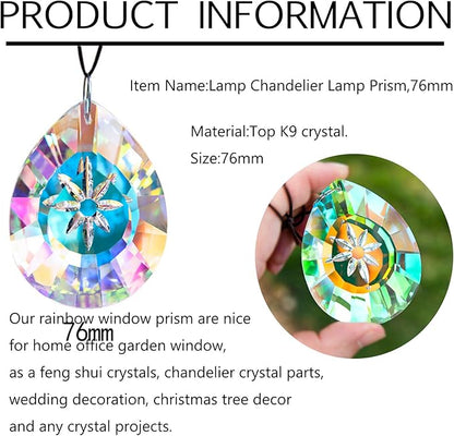 H&D HYALINE & DORA Crystal Rainbow Sun Catcher Hang for Window Glass Drop Pendant Lamp Chandelier Lamp Prisms, 76mm