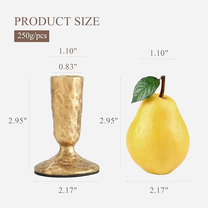 Gold Cast Iron Candle Holders Set of 2 - Antique Brass Gold Metal Taper Candle Stick Holders for Table - Wrought Iron Candle Holder for Centerpiece, Mantel, Wedding, Party, Christmas Decor