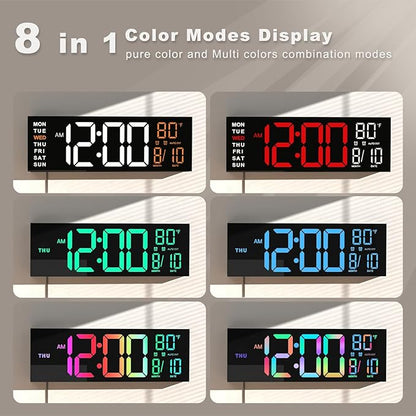JALL 13" Large Digital Wall Mount Clock, Count Down Timer, Alarm, Big LED, 8 RGB Color, DST, Temperature for Living Room Classroom Desk, Xmas, Birthday Gift for Senior Mom Dad