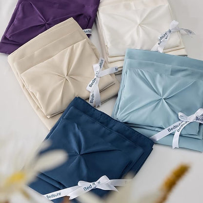 Bedsure Queen Comforter Set Teal - Bed in a Bag Queen Size Bedding 7 Pieces, GentleSoft™ Pintuck Bed Set Gift for Family, Pinch Pleat All Season Comforter with Sheets, Pillowcases & Shams