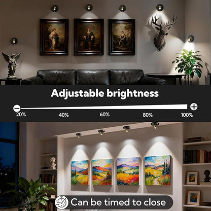 4 Pack Rechargeable Battery LED Spotlight Indoor - Wireless Mini Accent Lights with Timer Remote, Dimmable Uplight for Plants, Artwork, Painting, Closet & Portrait Display