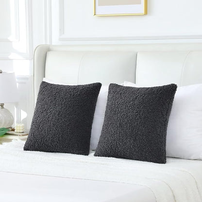 FUTEI Charcoal Throw Pillow Covers 26x26 Inch Set of 2,Furry Faux Fur Teddy Boucle Textured Cushion Covers,Soft Fluffy Decorative Euro Pillow Shams,Home Decor for Couch Bed Living Room Office Car