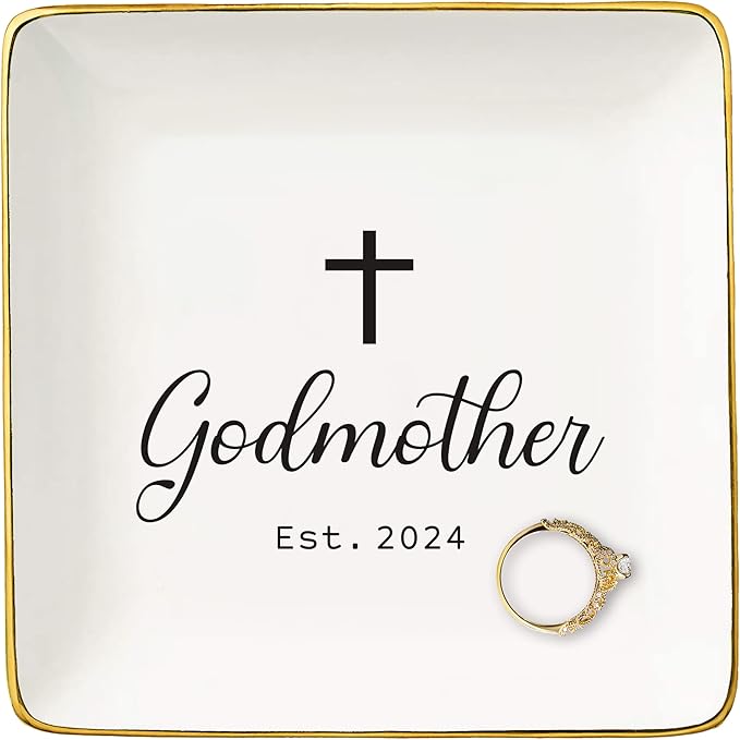 Godmother Appreciated Gift,First Time Godmother,Thank You Gift,Godmother Proposal Gift,Pregnancy Announcement Gift,Christening Gift,Baptism Gift,Christmas Gift-Jewelry Tray Trinket Holder Ring Dish
