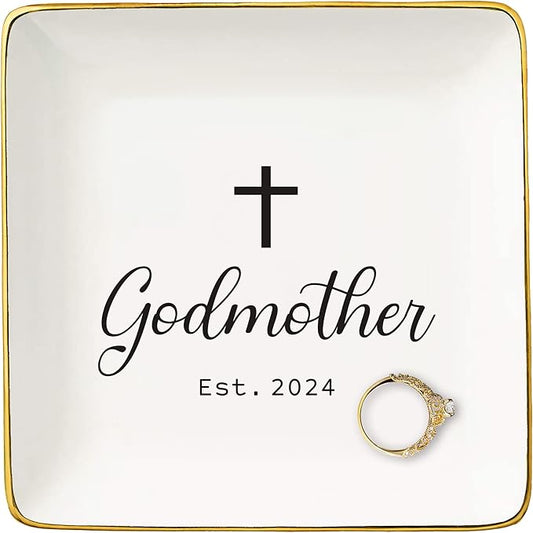 Godmother Appreciated Gift,First Time Godmother,Thank You Gift,Godmother Proposal Gift,Pregnancy Announcement Gift,Christening Gift,Baptism Gift,Christmas Gift-Jewelry Tray Trinket Holder Ring Dish