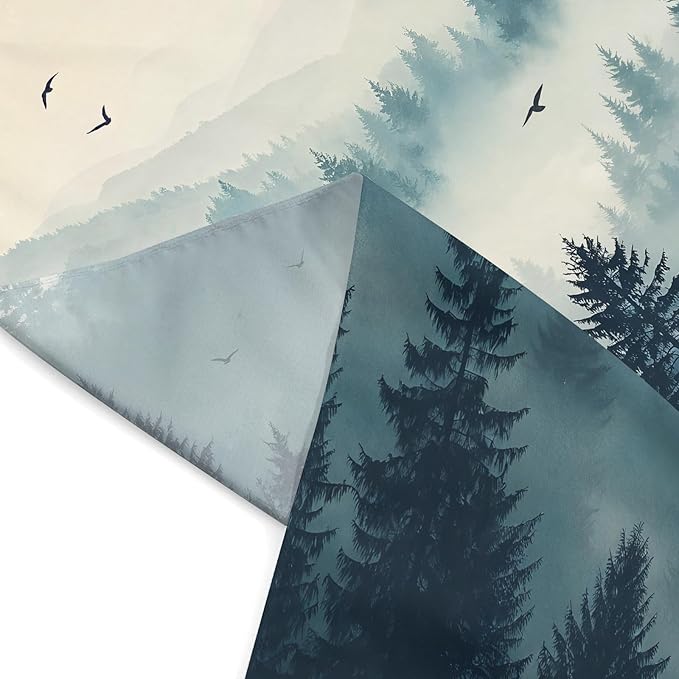 Haibimen Forest Mountain Tapestry Wall Hanging Green Pine Tree Bird Nature Forest Tapestrise for Bedroom Morning Mist Aesthetics Wall Decor for Living Room Dorm (forest-2, 60''×44'')