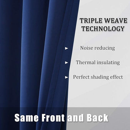 DUALIFE Navy Blue Blackout Curtains 54 Inch Length for Bedroom Thermal Insulated Blue Solid Window Drapes with Grommet Curtains Panels for Living Room Boys Kids Room 52 x 54 Inches Long