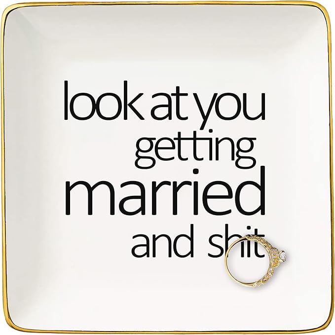 NZY Look at You Getting Married-Engagement or Wedding Presents for Bride-Bride to Be-Newly Engaged Present-Bridal Shower Gifts-Hen Night Bachelorette Party Gifts-Jewelry Tray Trinket Holder Ring Dish