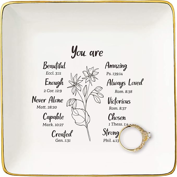 Mother's Day,Birthday,Graduation,New Year Christmas Gift for Woman,Christian Scripture Religious Bible Verse Gift,Affirmations Inspirational Reminder Present,-Jewelry Tray Trinket Holder Ring Dish