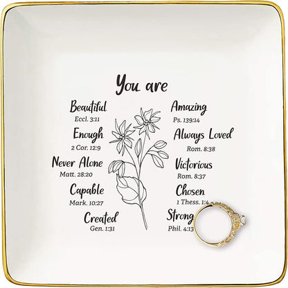 Mother's Day,Birthday,Graduation,New Year Christmas Gift for Woman,Christian Scripture Religious Bible Verse Gift,Affirmations Inspirational Reminder Present,-Jewelry Tray Trinket Holder Ring Dish