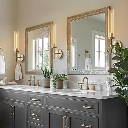 Brass Wall Sconces Set of Two 19.48'' Knurled Texture Wall Light Fixtures, Bathroom Vanity Light Fixtures with Clear Glass, Modern Wall Lamp for Bathroom Living Room Hallway (Bulb Included)