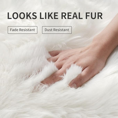 White Fluffy Rug for Bedroom, 2'X6' Faux Fur Rug for Runner, Soft Shag Rug for Sofa Couch Cushion, Cozy Shaggy Fuzzy Plush Floor Carpet for Nursery, Cute Bedside Dorm Home Decor Rectangle
