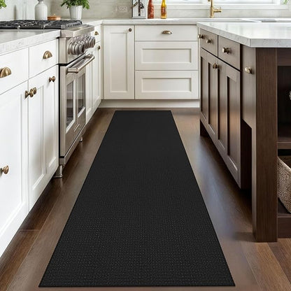 IOHOUZE Washable Runner Rug 2.6x8 Non Slip Rubber Backed Wide Hallway Runner Entryway Runner Indoor, Kitchen Rugs Woven Cotton Floor Carpet for Hall Entrance Bedroom, Black/Grey