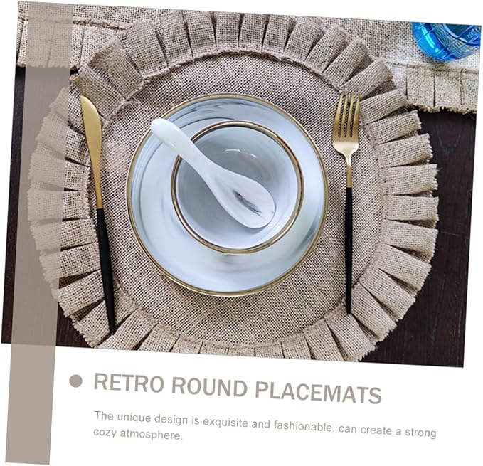 2Pcs Round Woven Jute Placemats Heat-Resistant Insulated Dining Table Mats with Rustic Pastoral Design for Kitchen and Party Decor