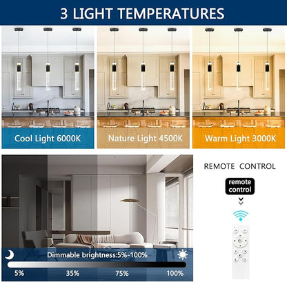 3-packs Pendant Lighting for Kitchen Island Mini Chandeliers Crystal Dining Room Hanging Lights LED Dimmable Drop Lights Ceiling Lighting Fixture Kitchen Sink Light Bathroom Bedroom 2700K 6000K