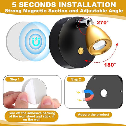 Hortsun 6 Pcs Mini Rechargeable Spotlights with 3 Remote Control Indoor Plant Wireless LED Spot Lights Rotatable Dimmable Accent Picture Lights for Wall Artwork Painting Display (Gold)