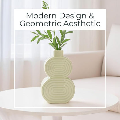 Sagebrook Home Boho Ceramic Vase - Textured Stoneware Decorative Accent for Home, Office, Bedroom & Living Room - Modern Minimalist Flower Holder - 10" Green
