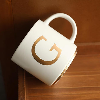 COLLECTIVE HOME - Monogram Ceramic Mugs, 15 oz Golden Initial Coffee Cups, Elegant Alphabet Tea Mugs, Elegant Personalized Mug with Gift Box, Unique Mug with Double Side Capital Letter (G)