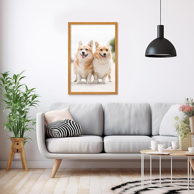Muzilife 24×36" Poster Frame 1 Pack, Engineered Wood Movie Poster Picture Frames with HD Plexiglass Cover and Hanging Hardware for Horizontal or Vertical, Large, Teak