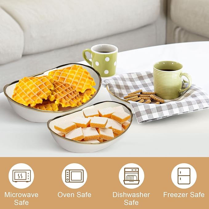 Fruit Basket for Kitchen Counter, 3 Tier Fruit Basket, Ceramic Fruit Bowl, Fruit Bowl for Kitchen Counter, Porcelain Fruit Stand Storage Holder, Large Capacity Fruit Holder for Dessert, Snack(White)