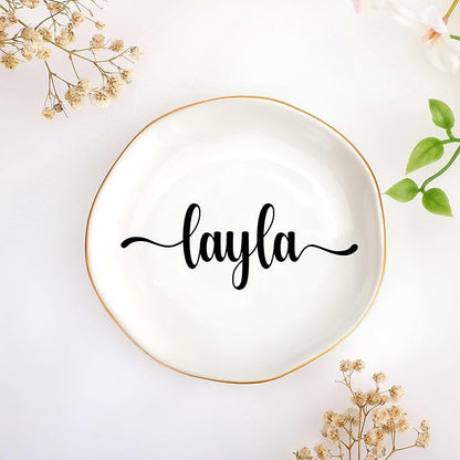 JoycuFF Layla Personalized Name Ceramic Jewelry Tray, Mothers Day Christmas Anniversary Engagement Birthday Gifts for Women Couples, Trinket Dish for Rings Earrings Necklaces Bracelets Keys