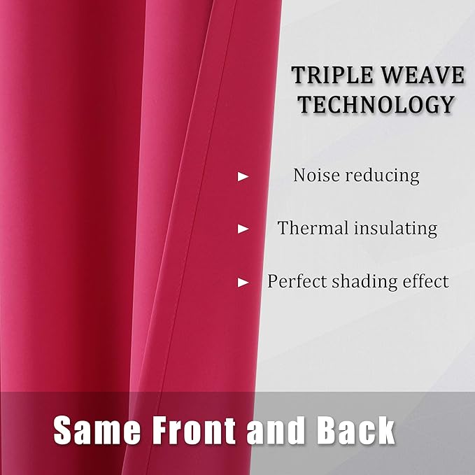 DUALIFE Solid Blackout Curtain Panels for Living Room 45 Inch Length Hot Pink Thermal Insulated Room Darkening Curtains Grommet Top 38''x45'' Raspberry Sorbet