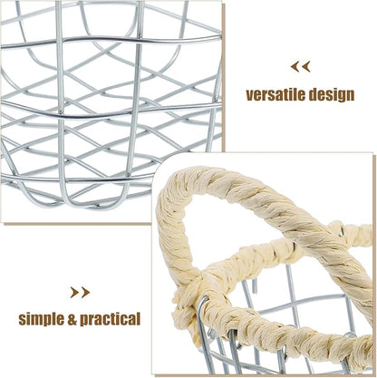 Woven Iron Wire Basket with Handles Small Size Desktop Fruit Holder Bread and Snack Storage Basket for Kitchen Countertop Organization