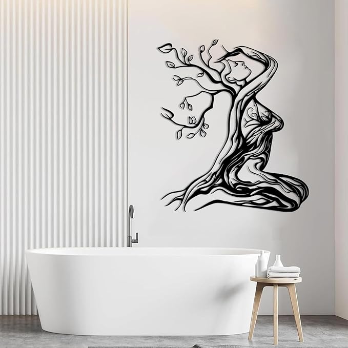 Abstract Tree Branch Woman Metal Wall Art, Metal Woman Silhouette Wall Decor, Tree Wall Decor, Feminine Wall Art, Modern Minimalist Line Decoration for Bedroom Bathroom (White, 39"x35"/100x88cm)